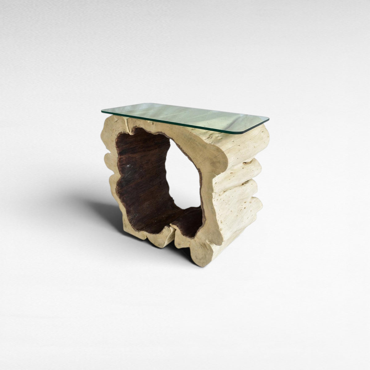 BLEACH TAMARINE CONSOLE TABLE W/ GLASS - Chora Mykonos