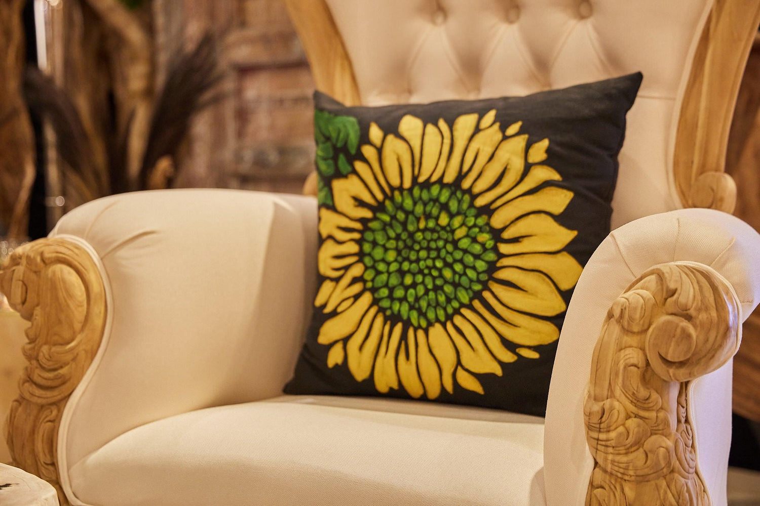 SUNFLOWER EMBROIDERED PILLOW - Chora Mykonos