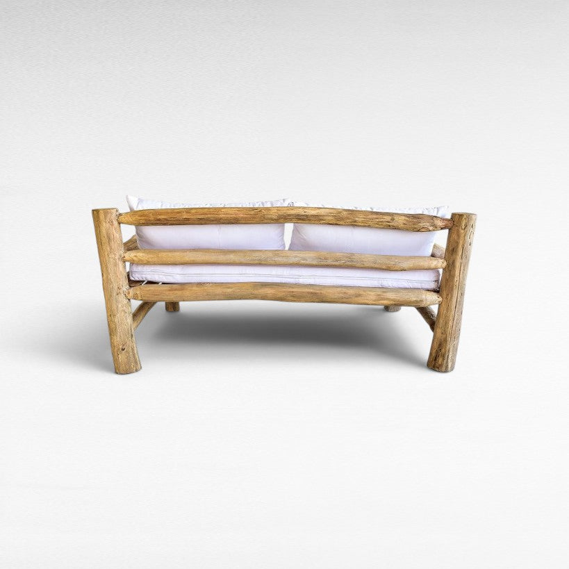 SOFA TEAK WOOD BLEACHED WITH MATRESS 160x100x80cm - Chora Mykonos