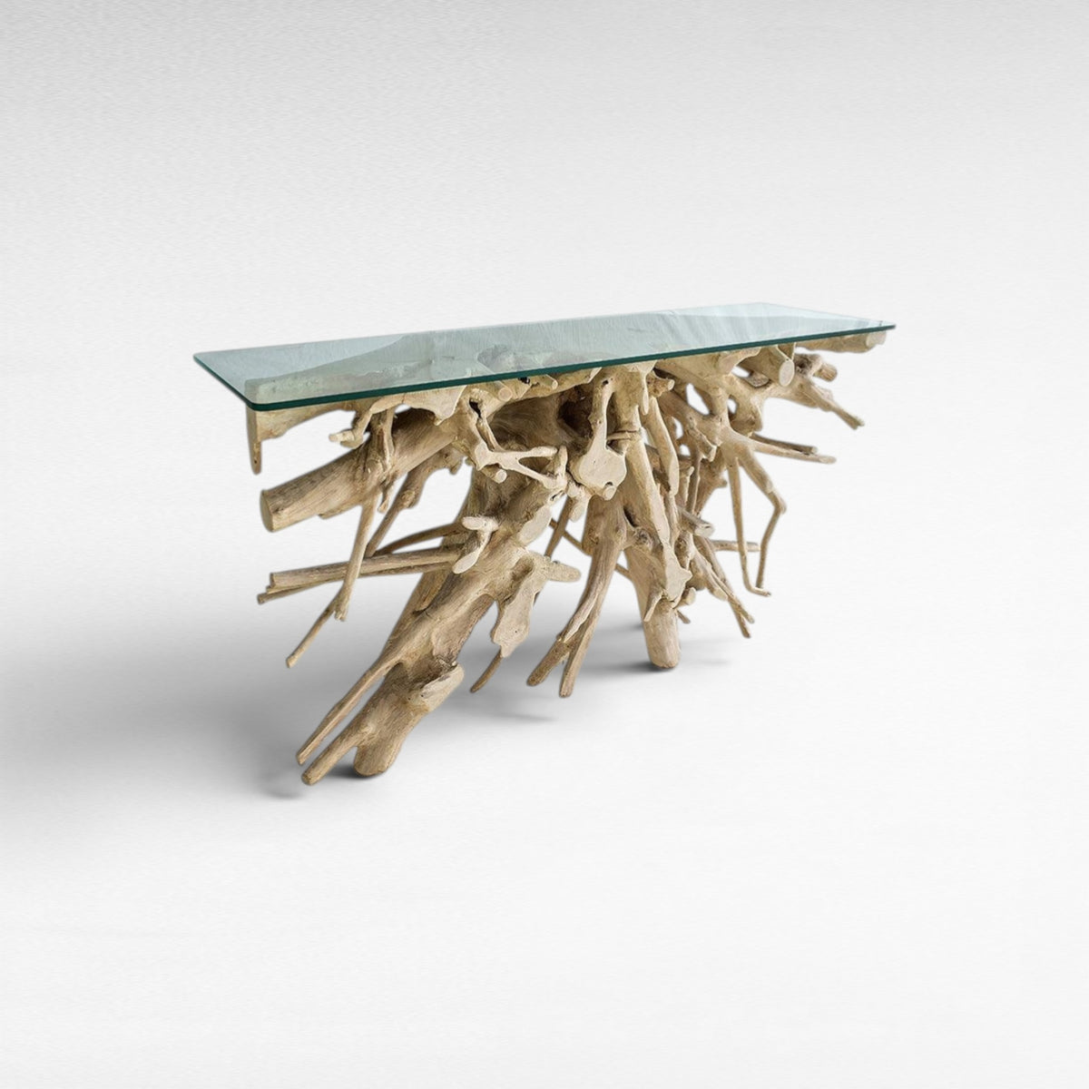 BLEACHED TEAK CONSOLE WITH GLASS 155x45x80cm - Chora Mykonos