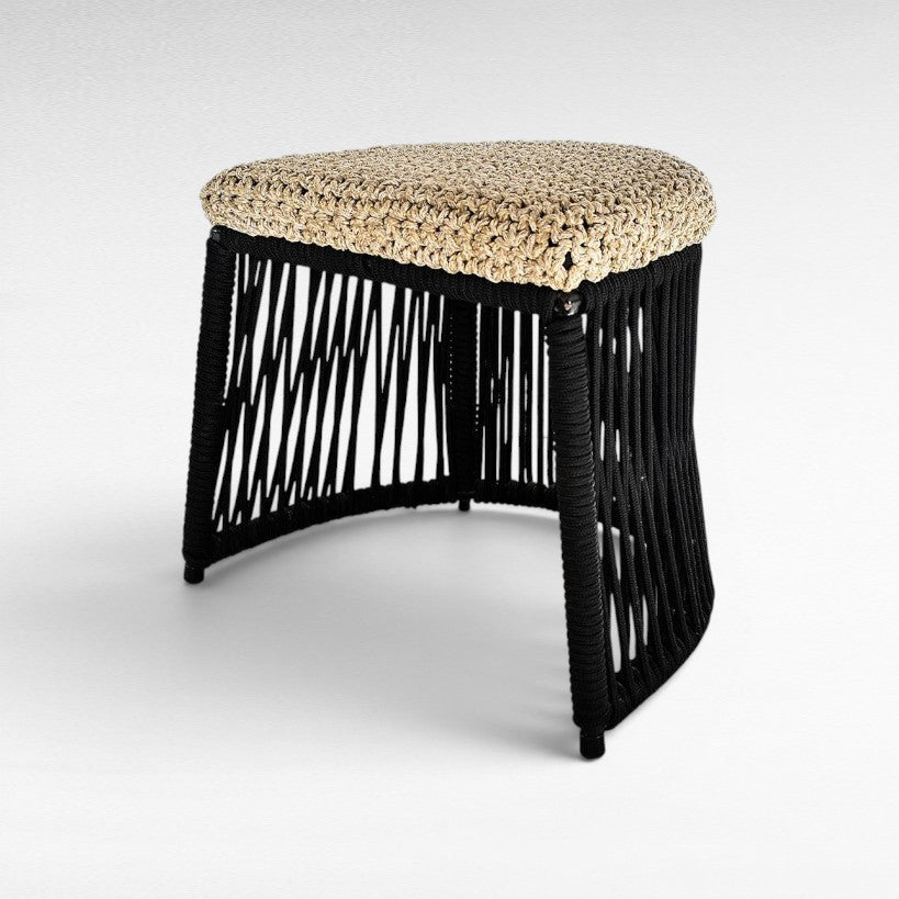 ROPE STOOL BLACK AND NATURAL - Chora Mykonos
