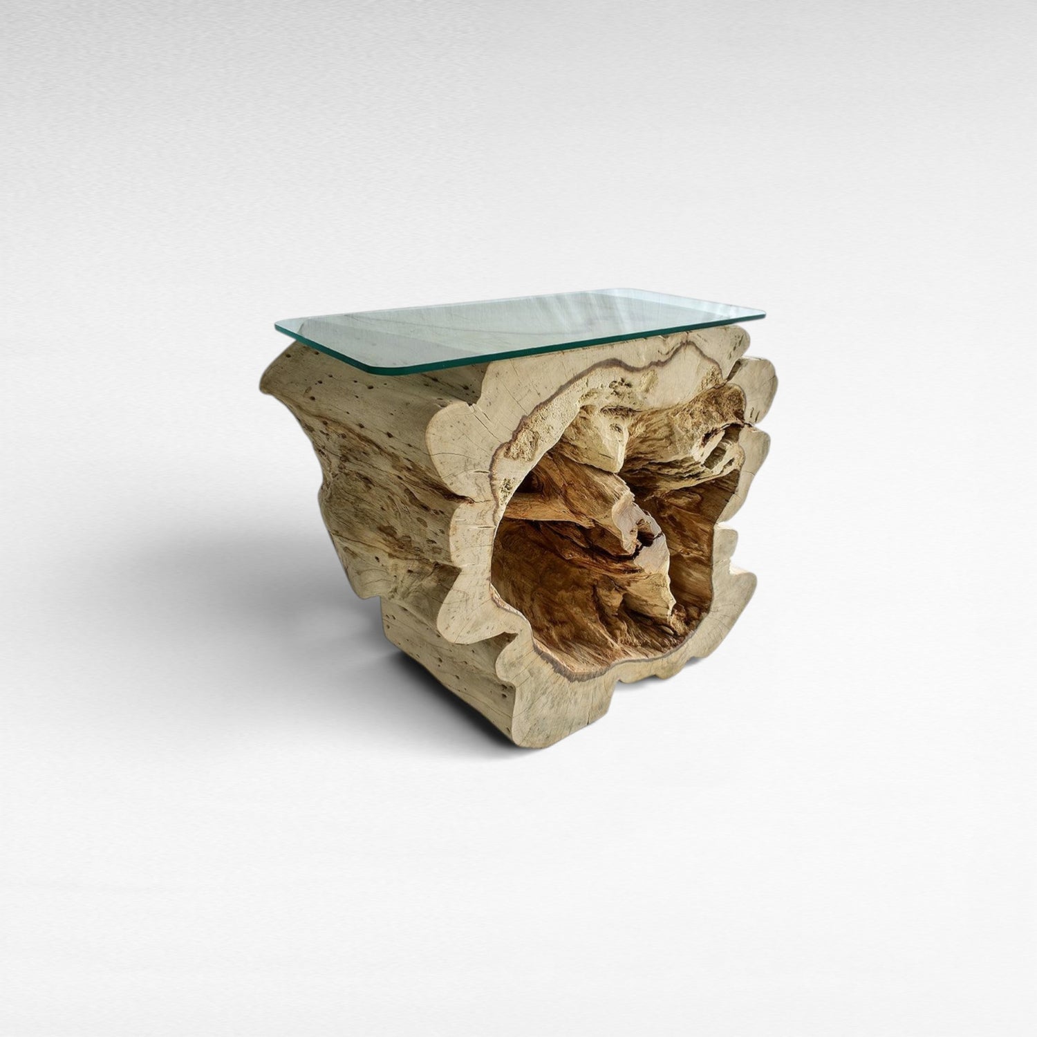 BLEACH TAMARINE CONSOLE TABLE W/ GLASS 80x45x80cm - Chora Mykonos