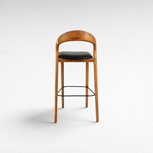 TEAK WOOD AND LEATHER BAR STOOL W50 |D45 |H105 CM