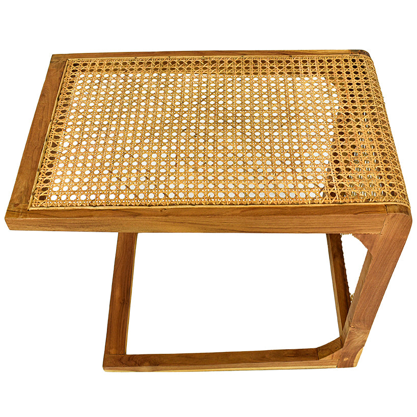 TEAK WOOD AND VIENNESE RATTAN SIDE TABLE W65 |D40 |H60 CM