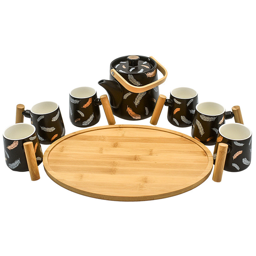 TEA CUPS SET OF 6 WITH WOODEN TRAY