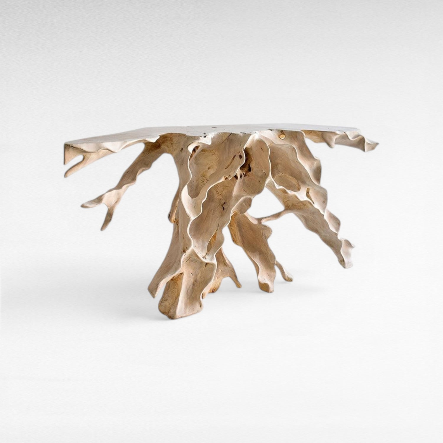 CARVED TEAK CONSOLE W/ GLASS - Chora Mykonos