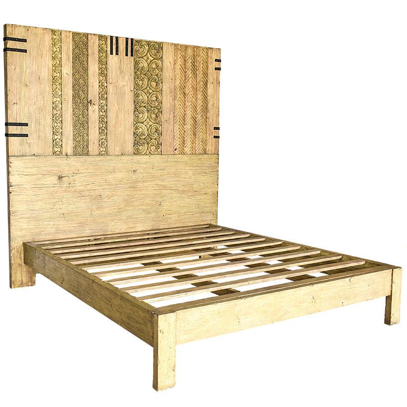 HEAD BOARD & BED OLIVE COLOR & TEAK WOOD 205x205/185x185 - Chora Mykonos