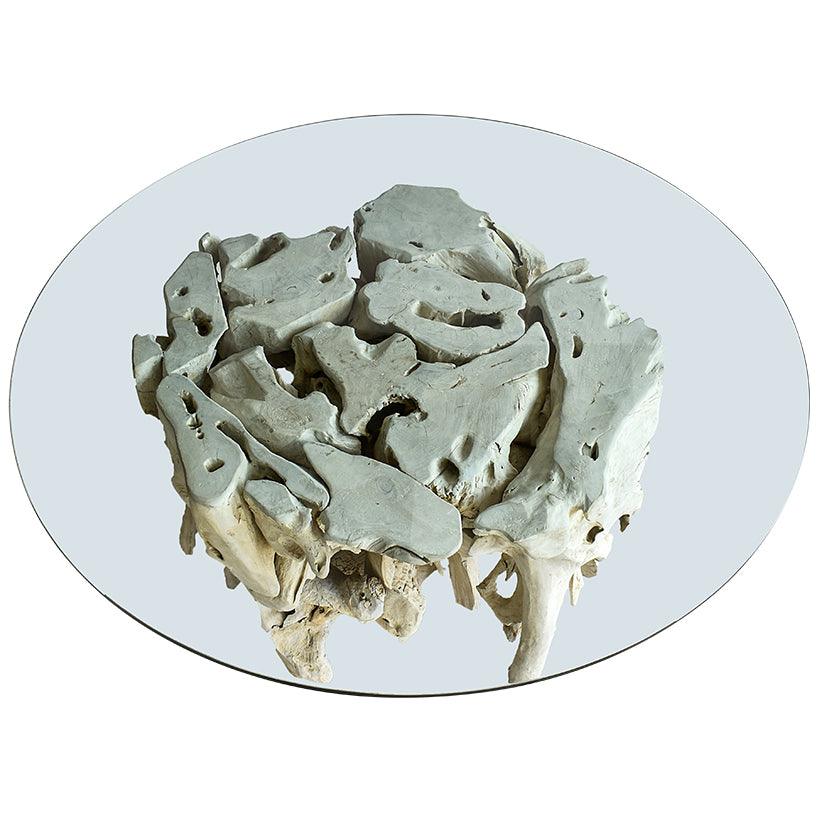 BLEACH RUSTIC DINING TABLE W/ GLASS - Chora Mykonos