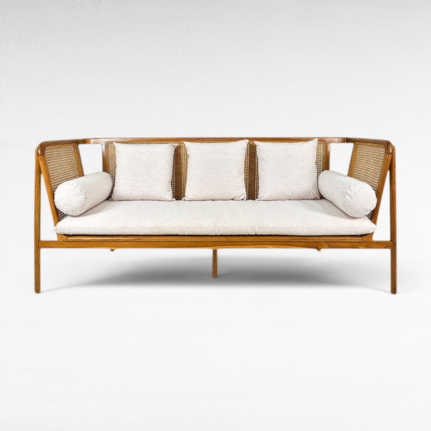 TEAK WOOD AND VIENNESE RAFFIA SOFA