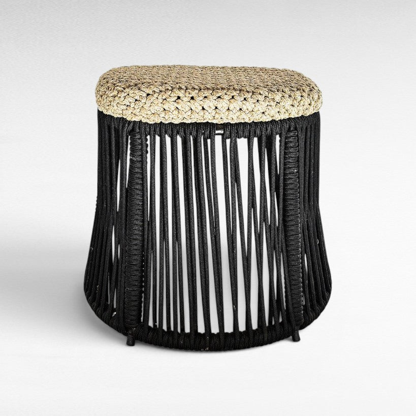 ROPE STOOL BLACK AND NATURAL - Chora Mykonos