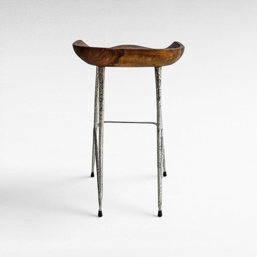 BAR STOOL TEAK WOOD & STAINLESS STEEL - Chora Mykonos