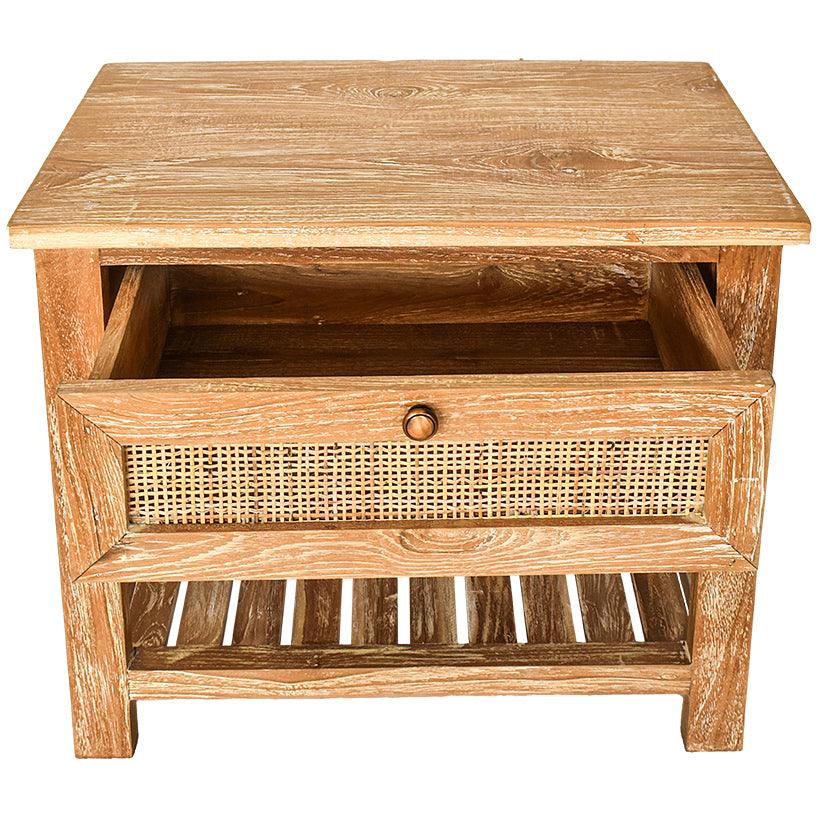 BEDROOM SIDE TABLE WITH VIENNESE RATTAN 60x40x50cm - Chora Mykonos