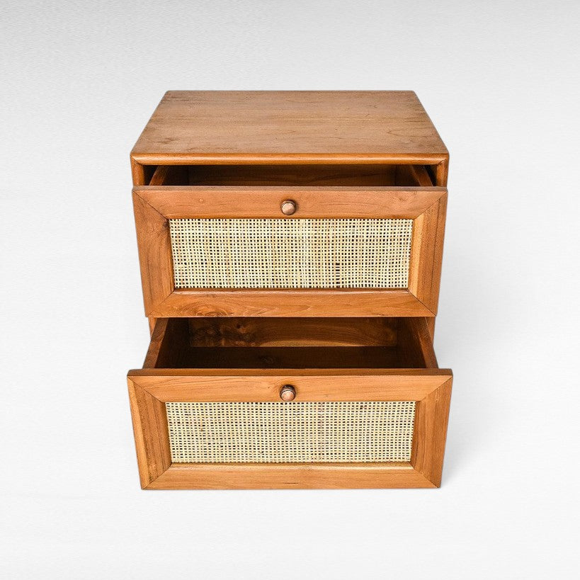 BEDROOM SIDE TABLE WITH VIENNESE RATTAN - Chora Mykonos