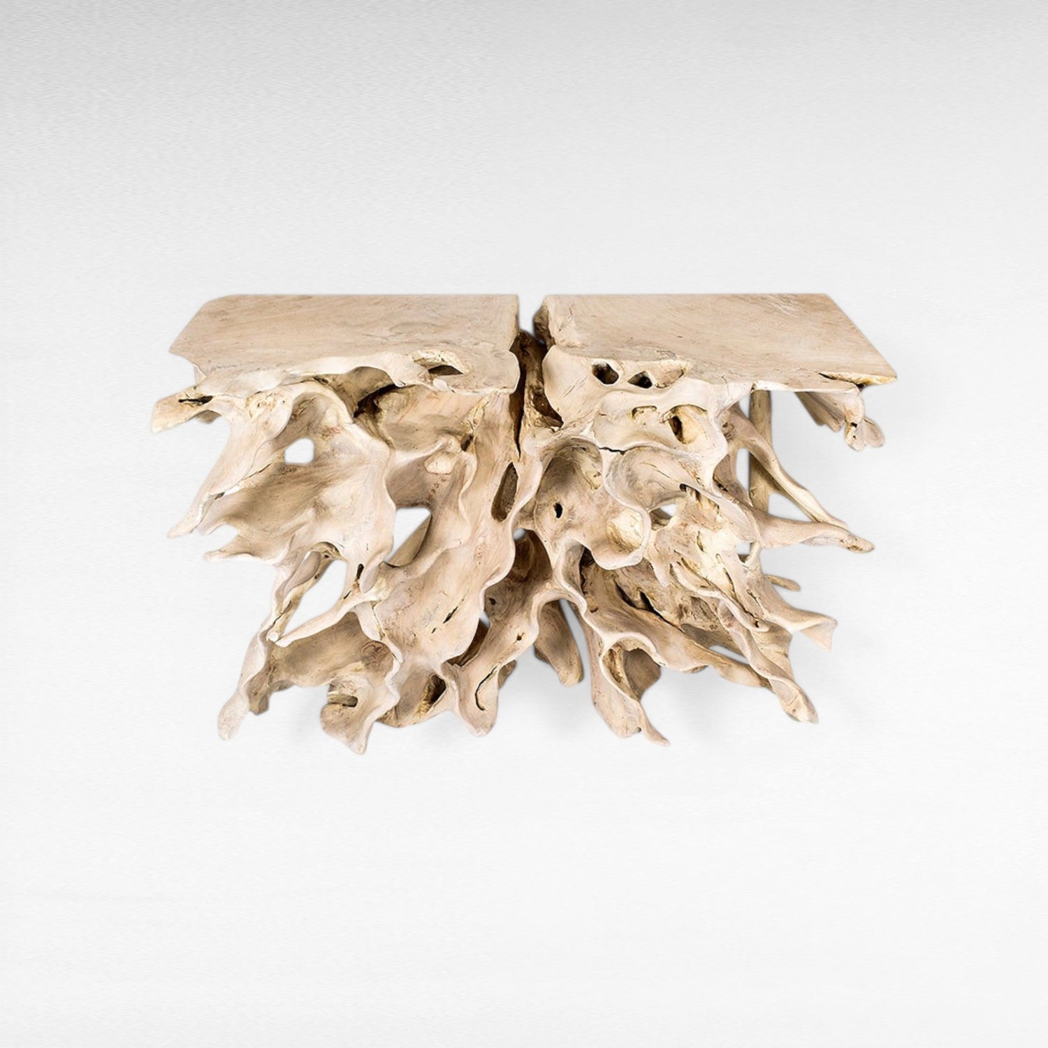 TEAK WOOD ROOT W/ GLASS BLEACHED COLOR W120 |D42 |H80 CM