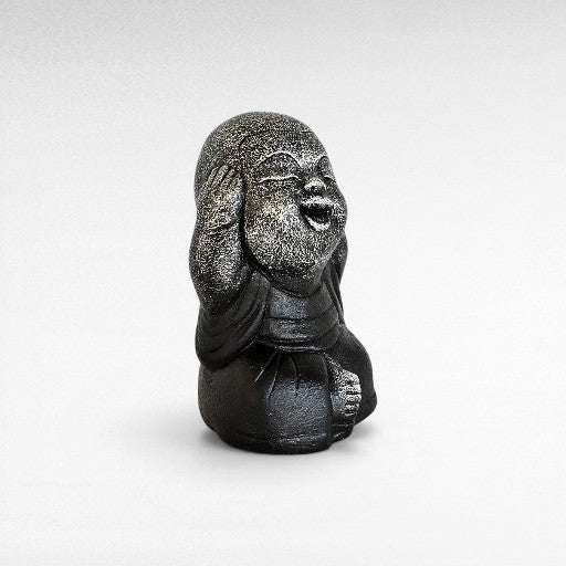 BLIND-DEAF-MUTE SET OF 3 SHAOLINS SILVER & BLACK H.20 CM - Chora Mykonos