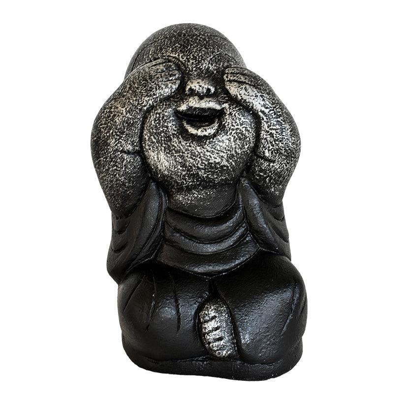 BLIND-DEAF-MUTE SET OF 3 SHAOLINS SILVER & BLACK H.20 CM - Chora Mykonos