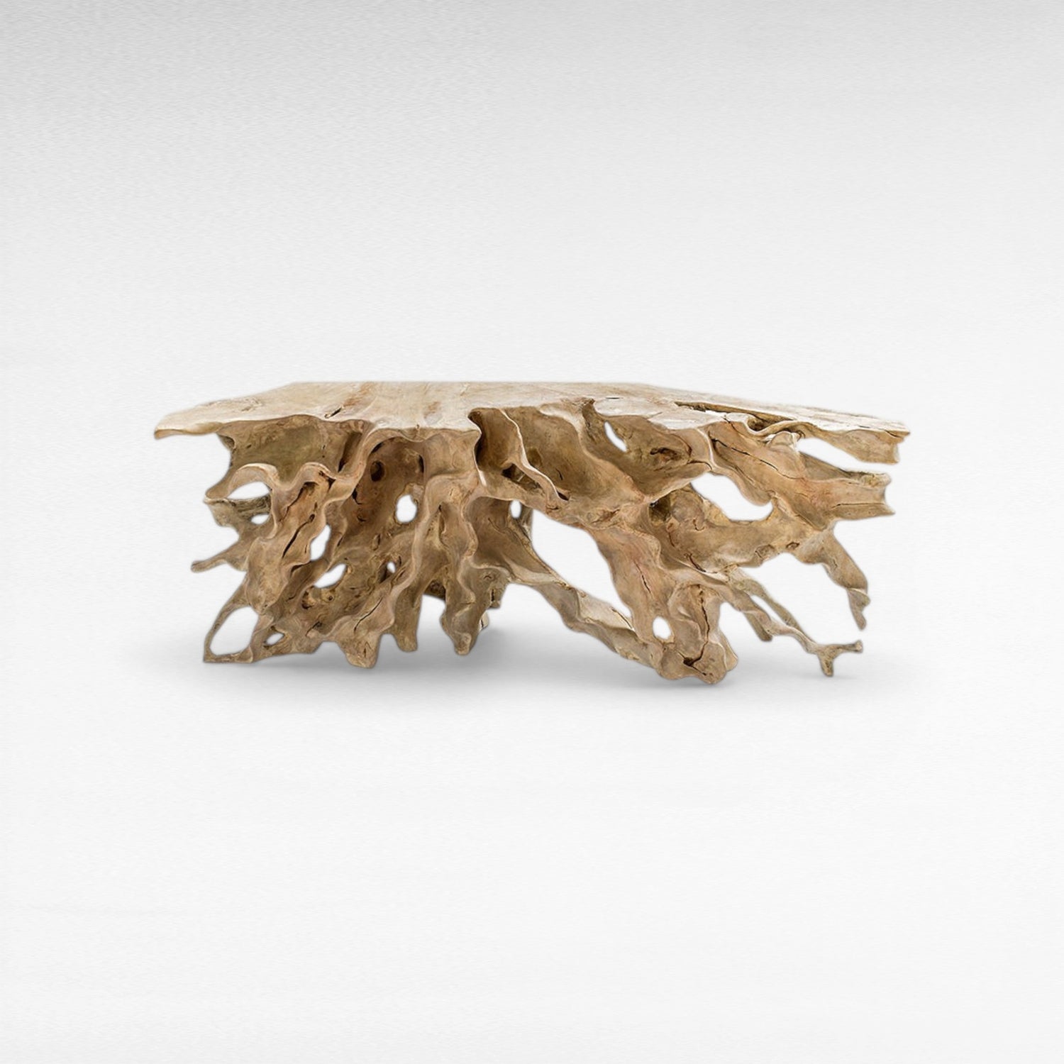 TEAK WOOD ROOT WITH GLASS BLEACHED COLOR W200 |D50 |H80 CM
