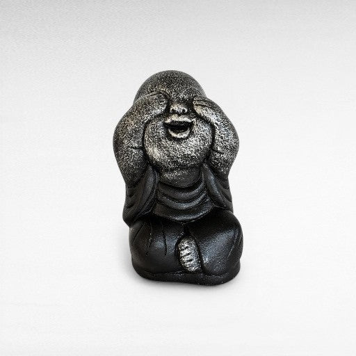 BLIND-DEAF-MUTE SET OF 3 SHAOLINS SILVER & BLACK H.20 CM - Chora Mykonos