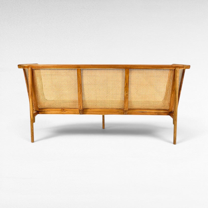 TEAK WOOD AND VIENNESE RAFFIA SOFA