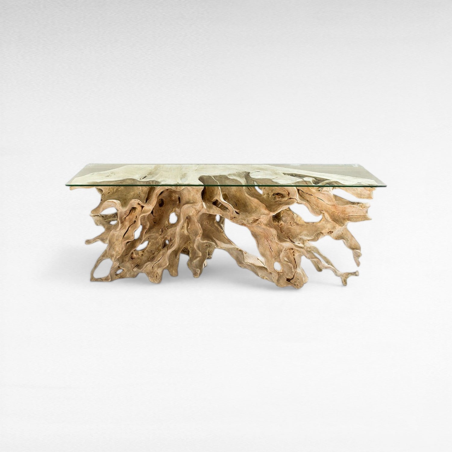 TEAK WOOD ROOT WITH GLASS BLEACHED COLOR W200 |D50 |H80 CM