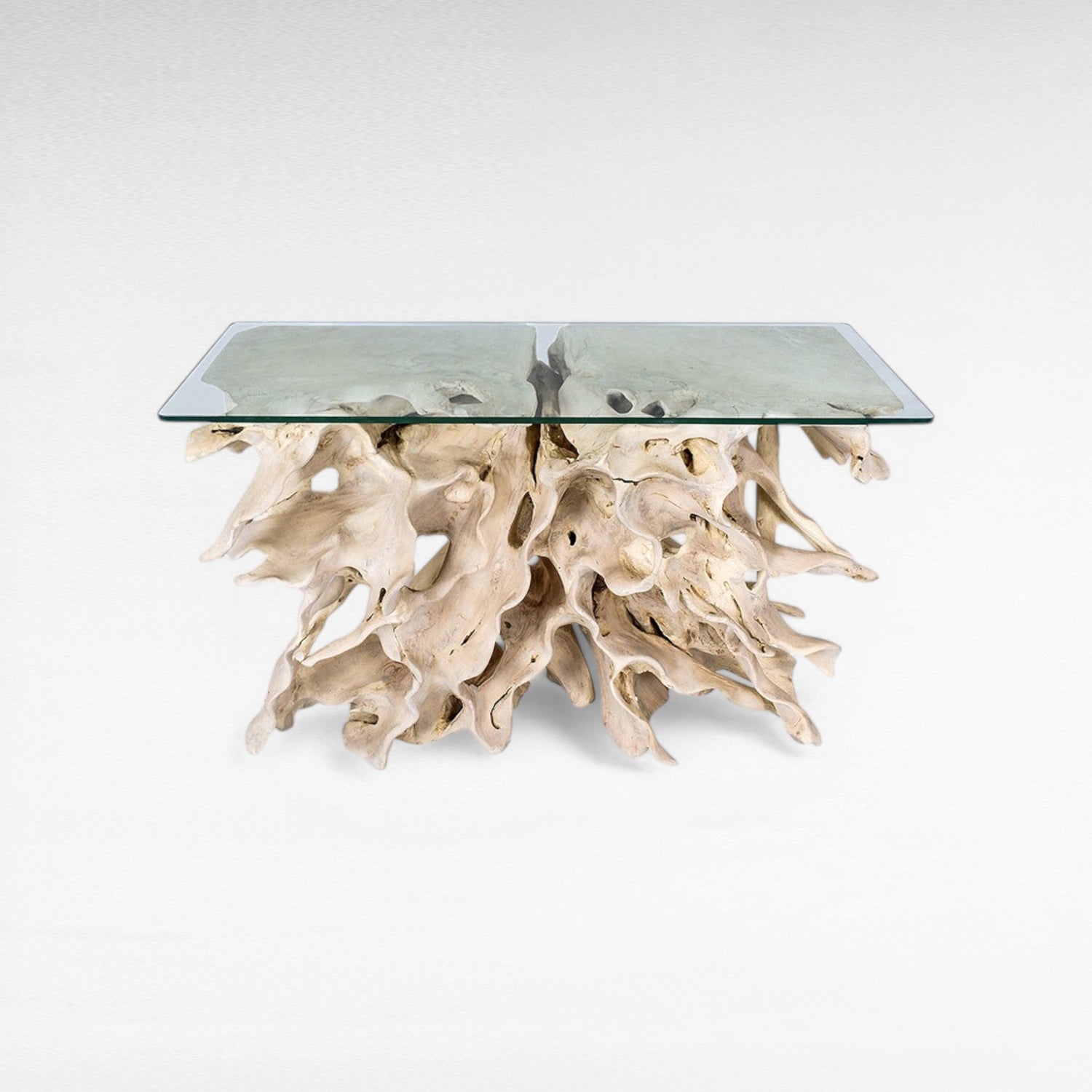 TEAK WOOD ROOT W/ GLASS BLEACHED COLOR W120 |D42 |H80 CM