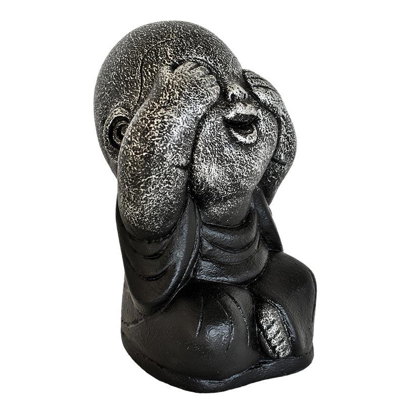 BLIND-DEAF-MUTE SET OF 3 SHAOLINS SILVER & BLACK H.20 CM - Chora Mykonos