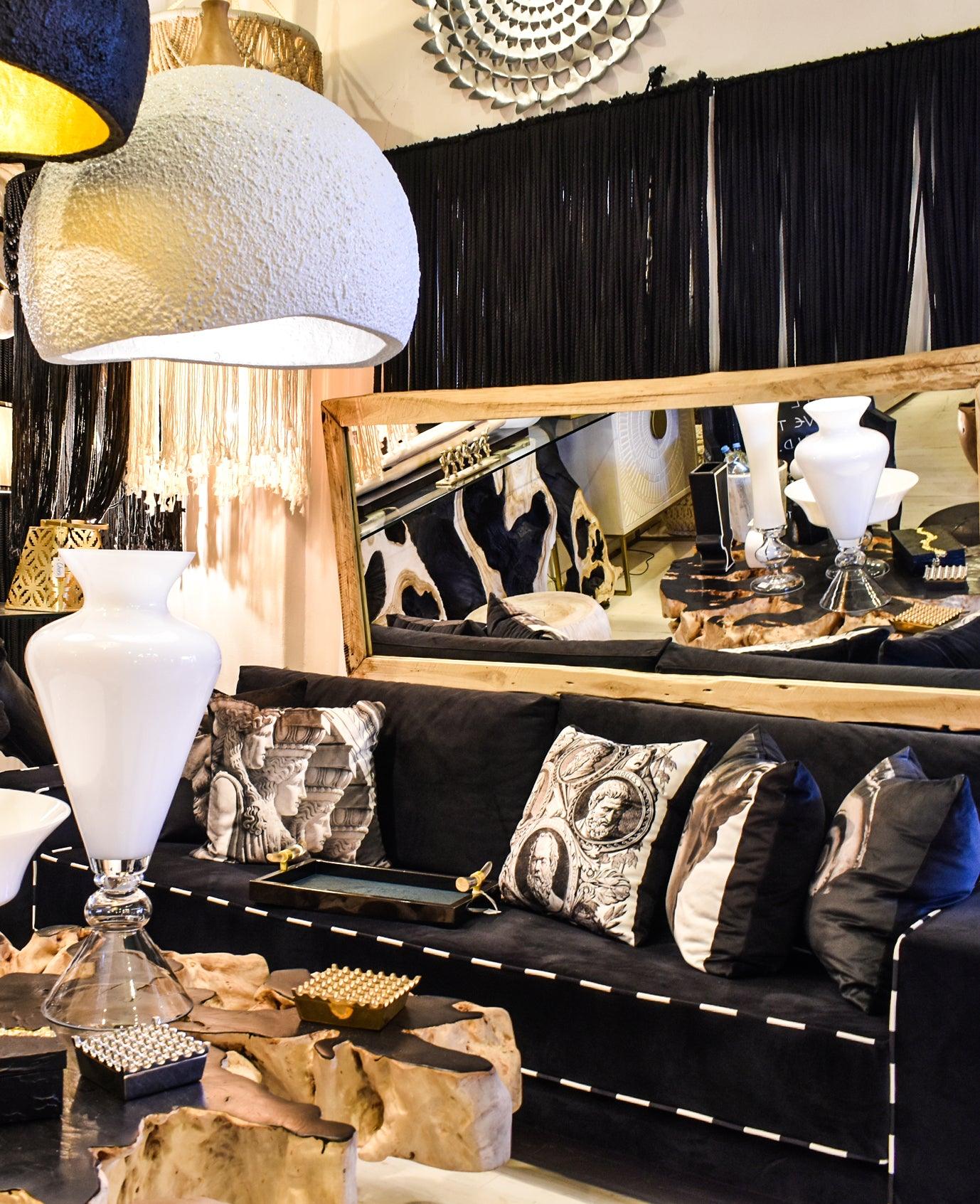 BLACK VELVET SOFA WITH PILLOWS 236x92x58cm - Chora Mykonos