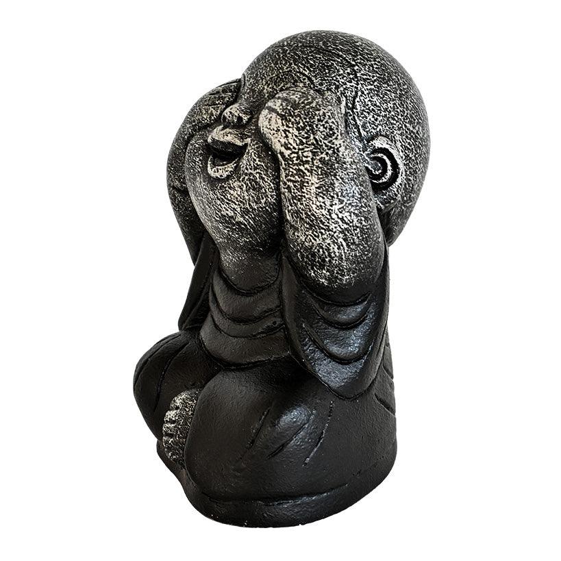 BLIND-DEAF-MUTE SET OF 3 SHAOLINS SILVER & BLACK H.20 CM - Chora Mykonos