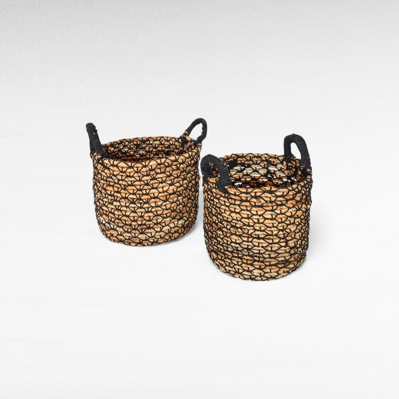 BASKET SET OF 2 BANANA LEAF & MACRAME
