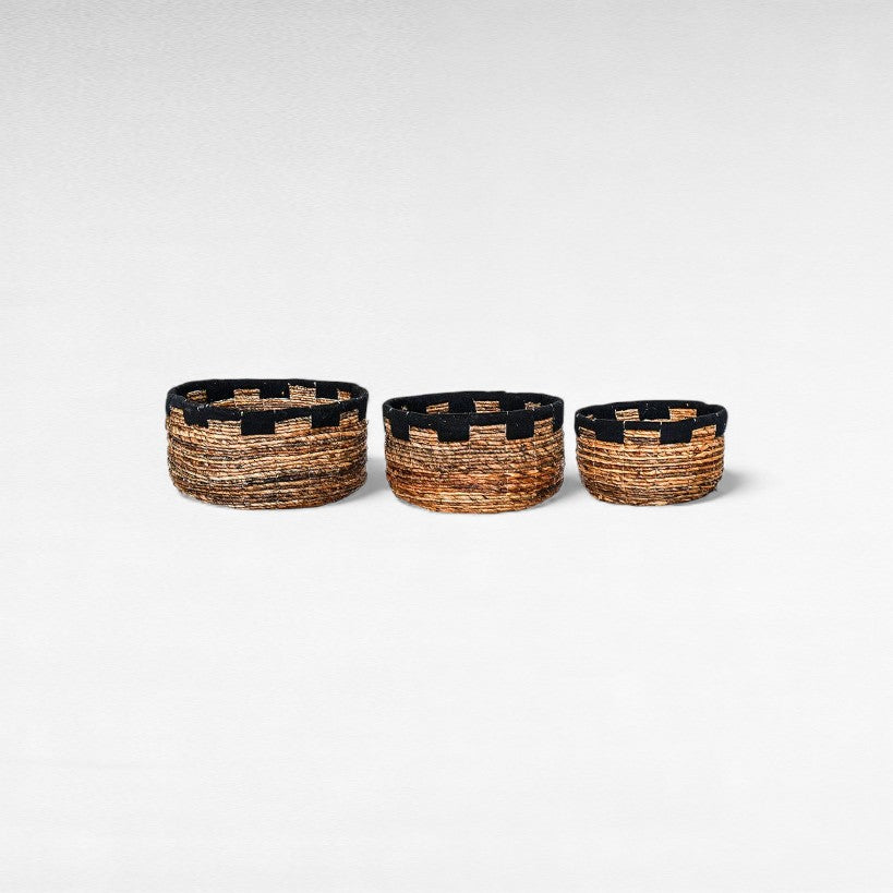 BANANA LEAF BASKETS WITH MACRAME DETAILS SET OF 3 30x30x18cm, 37x37x19cm, 42x42x20cm