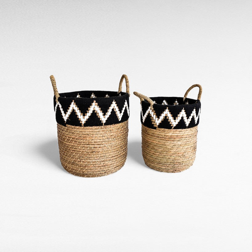 BASKETS GRASS NATURAL & BLACK SET OF 2