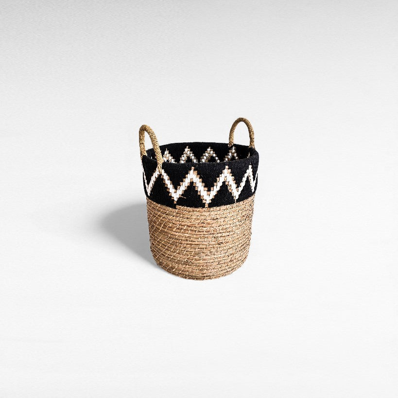 BASKETS GRASS NATURAL & BLACK SET OF 2
