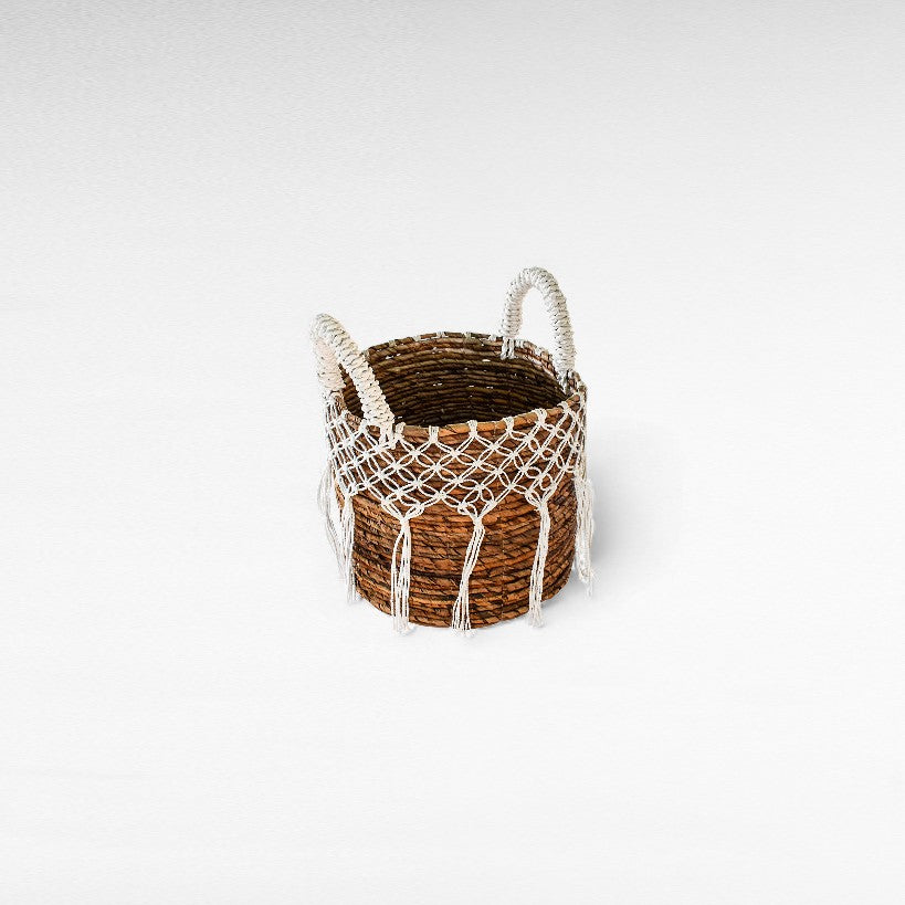 SET OF 3 BASKETS BANANA LEAF NATURAL & WHITE 28/33/38 x 28/33/38 x 25/28/30