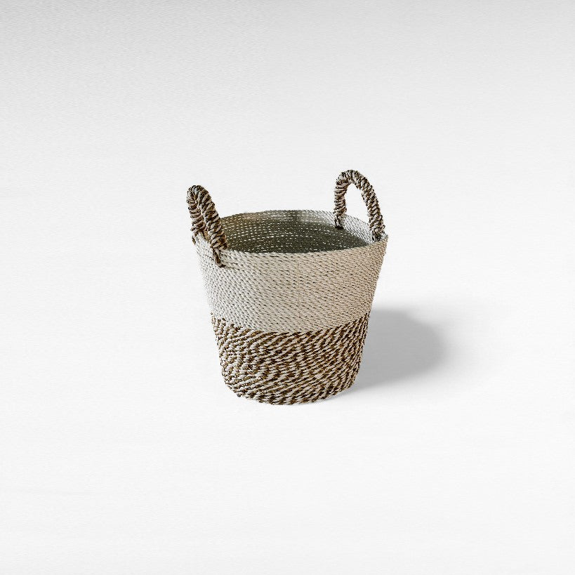 SET OF 3 BASKETS GRASS NATURAL & WHITE 34/35/40 x 34/35/40 x 30/33/35