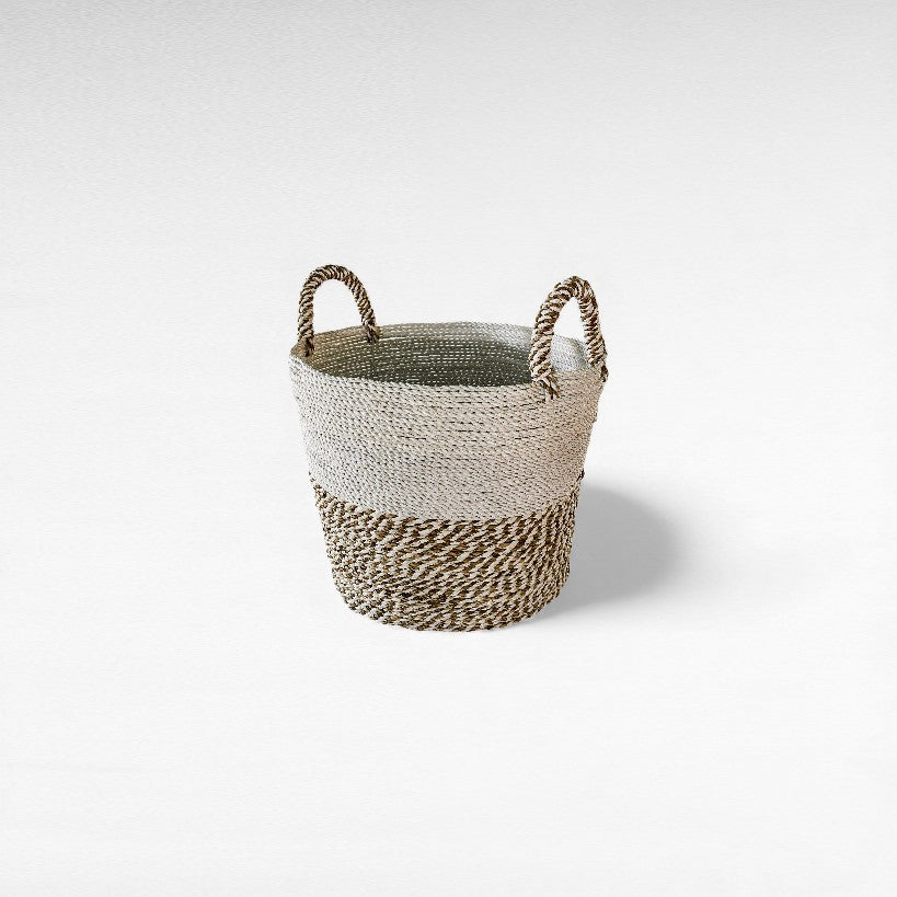 SET OF 3 BASKETS GRASS NATURAL & WHITE 34/35/40 x 34/35/40 x 30/33/35