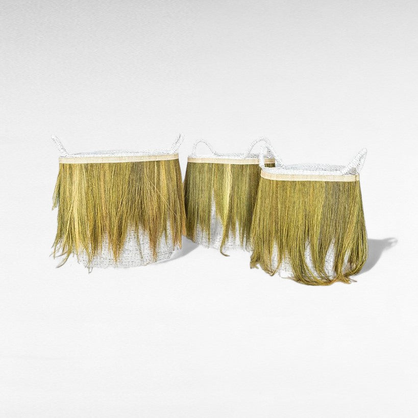 SET OF 3 BASKETS WHITE & RICE