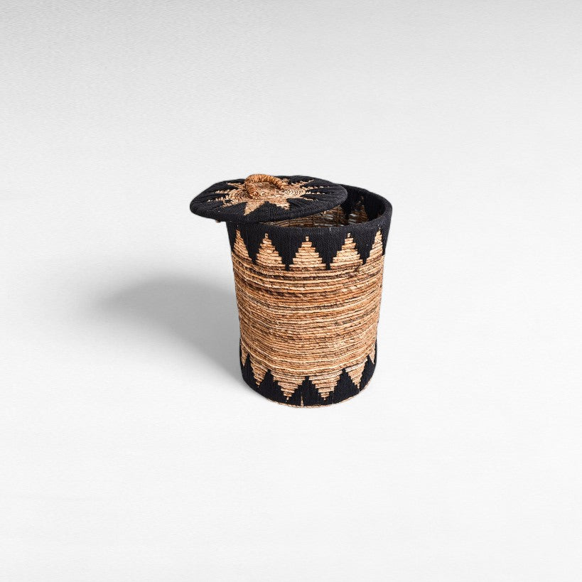 SET OF 3 BASKETS BANANA LEAF NATURAL & BLACK