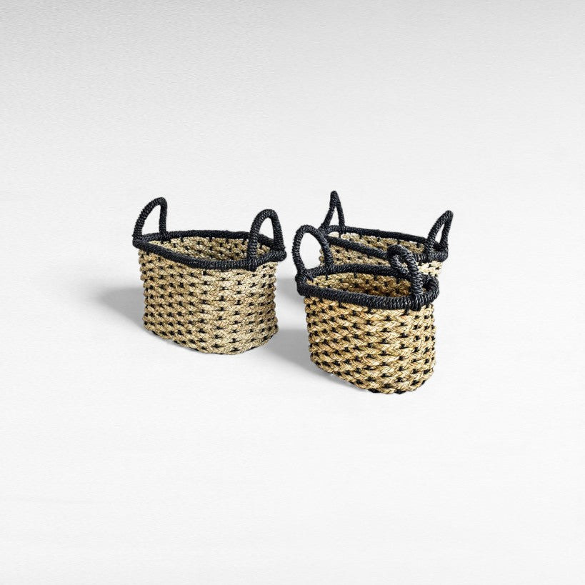 BASKETS GRASS NATURAL & BLACK SET OF 3