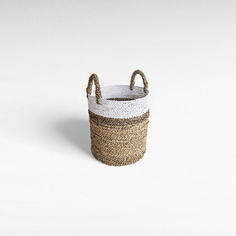 SET OF 3 BASKETS GRASS NATURAL & WHITE