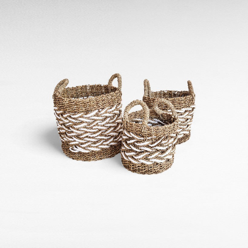 BASKETS GRASS NATURAL & WHITE SET OF 3