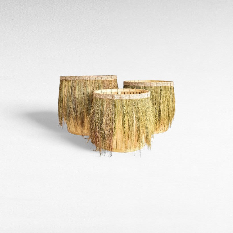 SET OF 3 BASKETS BAMBOO & RICE NATURAL
