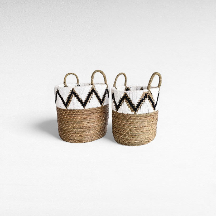 SET OF 2 BASKETS GRASS NATURAL & WHITE