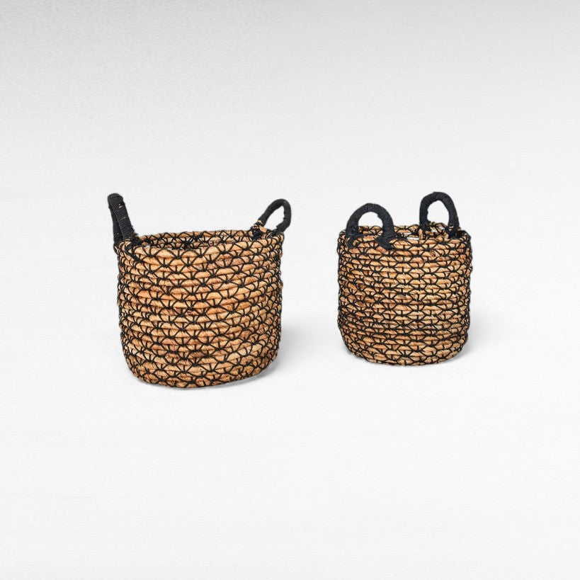 BASKET SET OF 2 BANANA LEAF & MACRAME