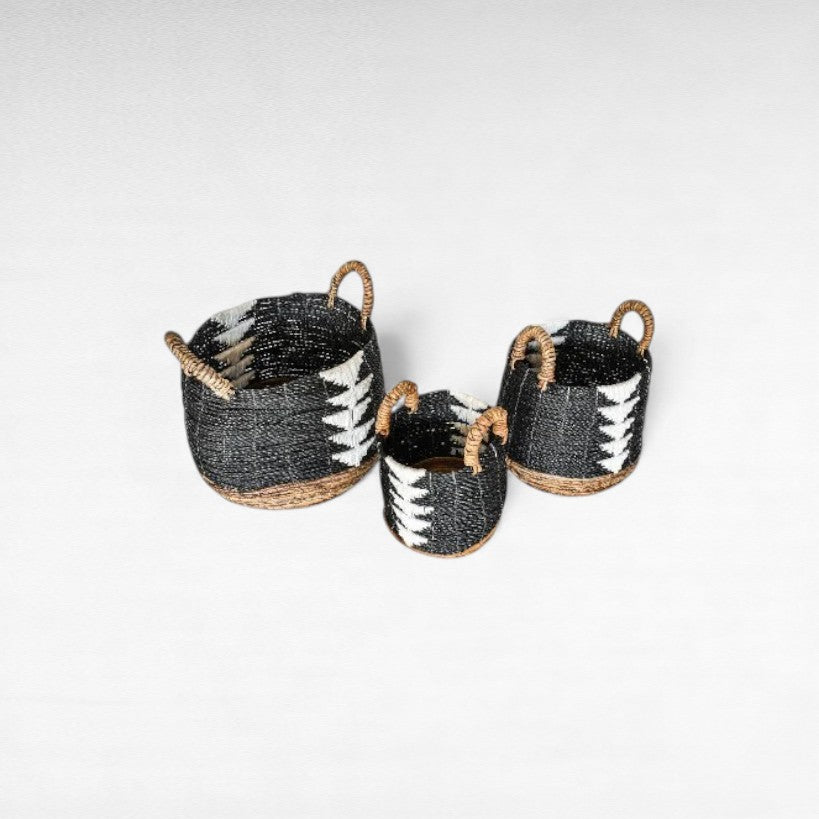 BASKETS TRIBAL SYNTHETIC RATTAN SET OF 3