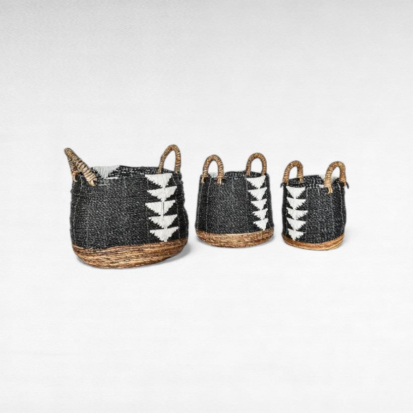 BASKETS TRIBAL SYNTHETIC RATTAN SET OF 3