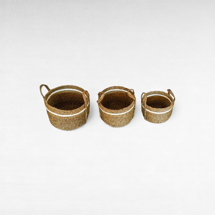 BANANA LEAF BASKET SET OF 3 WITH WHITE DETAIL