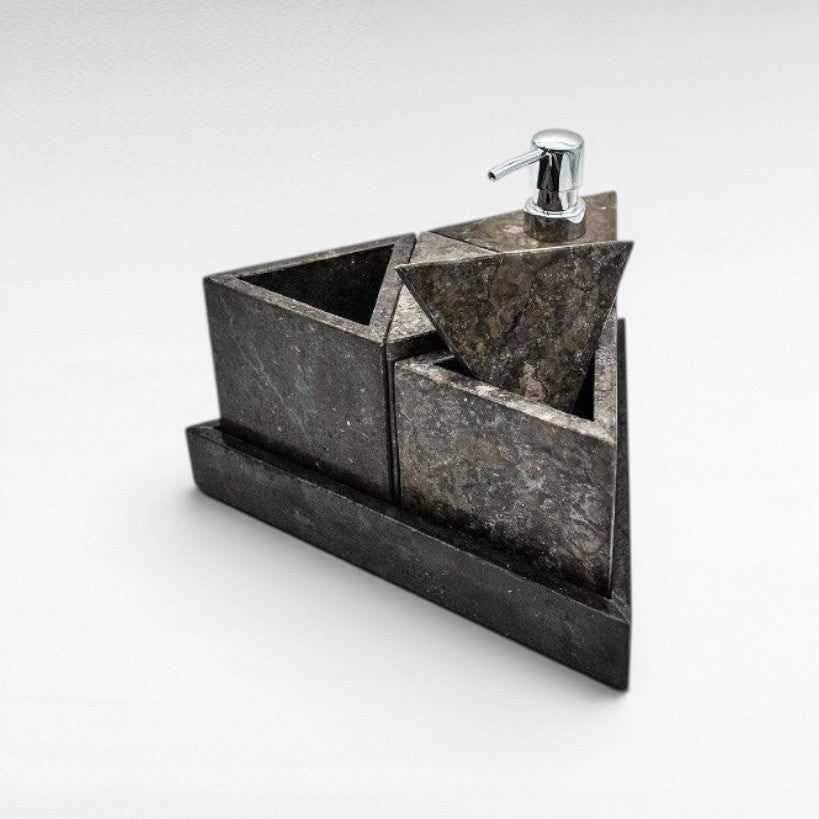 GRAY MARBLE BATHROOM SET OF 5