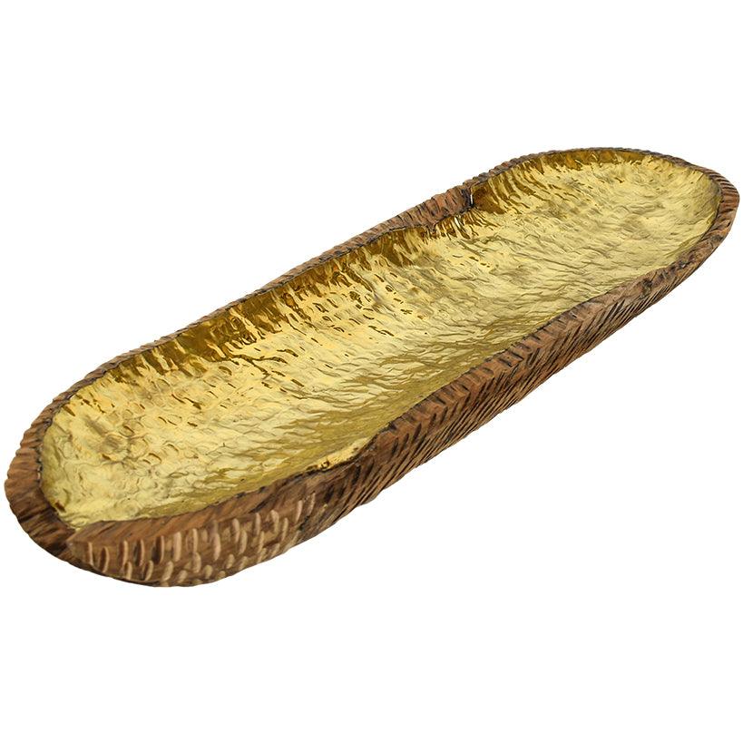 UNSHAPED GOLDEN PLATED TEAK WOODEN BOWL 75x23x7 - Chora Mykonos