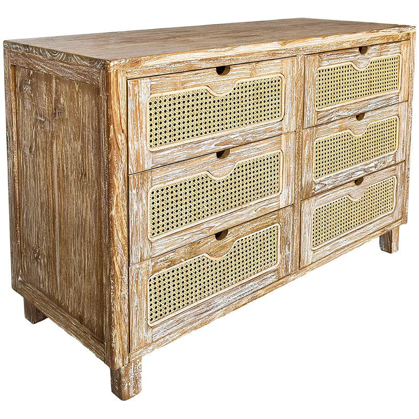 CABINET WHITE WASHED WITH DRAWERS & VIENNESE RATTAN - Chora Mykonos