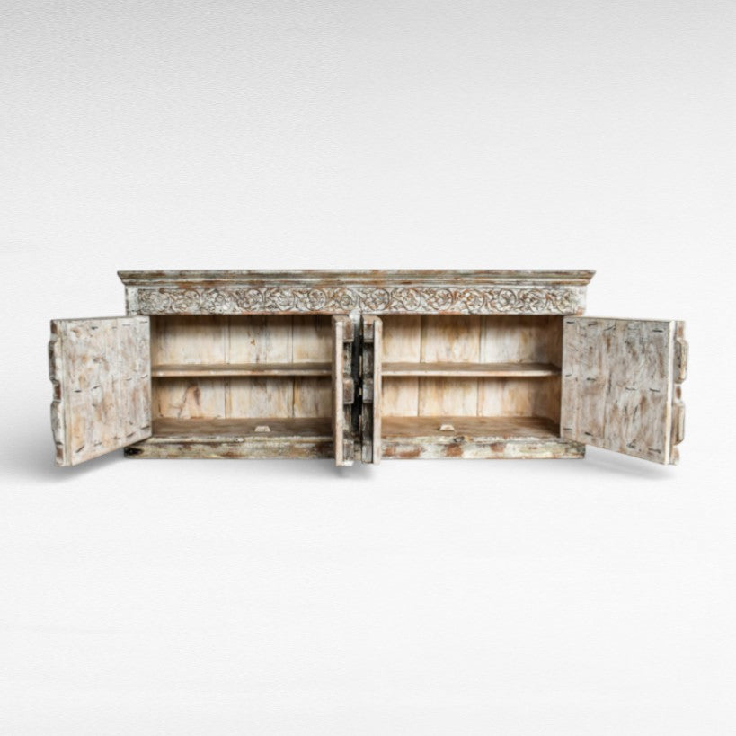 Elegant White & Brown Wood Buffet Cabinet W230 |D50 |H92 cm
